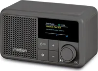 MEDION S66822 Tragbares Mini DAB+ Radio mit Bluetooth (Akku mit bis zu 6,5 Stunden, klein, dimmbares Farbdisplay, Teleskopantenne, Sleeptimer, Wecker, Snooze, AUX, USB-C) grau