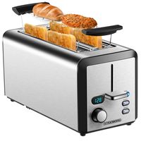 Steinborg Toaster Langschlitz | 4 Scheiben Toastautomat | XXL Toaster | 1500 Watt | 6-Stufen Bräuneregler | Brötchenaufsatz | Auftau-Funktion | Krümmelschublade | Edelstahl |