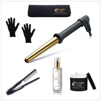 Golden Curl Lockenstab-Set GL506 (Gold) 18mm-25mm, Hitze Handschuhe, Kamm, Etui, Haaröl und Haarmaske
