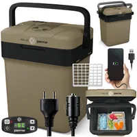 PEME Essential 26litrový elektrický chladicí box pro chlazení a udržování tepla, mobilní chladnička 12/230V, ekologický režim, připojení USB, pro kempování a auto