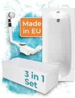 Calmwaters® Premium Badewanne Komplettset 170x75 cm Original,  EU, 3in1 Acryl-Badewanne mit Wannenträger & Ablaufgarnitur, Körperformbadewanne, Rechteckbadewanne 170 x 75, 200 l, Weiß