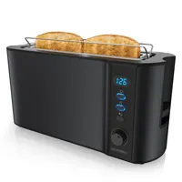 Arendo Automatik 2 Scheiben 1000W Langschlitz Toaster, Auftaufunktion, Wärmeisolierendes Doppelwandgehäuse, Schwarz