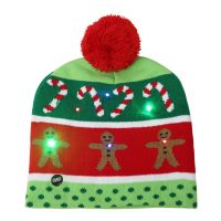 Schneeflocken-Krücke-Pompom-elastische Weihnachtsmütze, LED-Licht, warme Strickmütze-B