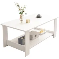 Konferenčný stolík, biely, moderný, konferenčný stolík s policou, obývacia izba, loft, veľký, 100 cm