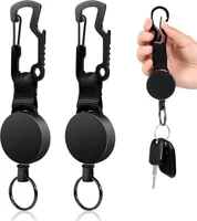 2 x einziehbare Schlüsselanhänger, einziehbare Schlüsselkette mit Multi-Tool-Verschluss, Schlüsselrolle mit Drahtseil bis zu 60cm, schwarz