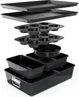NutriChef Backform Set - 8-teiliges Stapelbares Antihaft Backformen Set - Rund Kuchenform, Kastenform, Muffin- und Blechbackform, Spülmaschinenfest