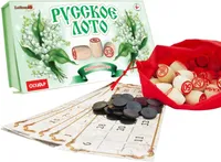 Bingospiel Lottospiel Russisches Lotto (Loto) Spielset mit Holzfiguren Familienspiel Maiglöckchen Motiv