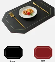 6er Set Abwischbar Lederoptik Platzset und Untersetzer,Wasserdicht PVC Platzdeckchen Tischset für Hause Küche Restaurant und Hotel,43x30cm,Schwarz+Rot