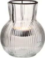 2x Windlicht Rillen Glas mit Teelichthaltereinsatz klar Ø11cm H12,5cm