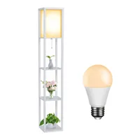 3 Ebene Stehlampe Stehleuchte Standleuchte standlampe Bodenlampe, E27 Innenbeleuchtung für Schlafzimmer Wohnzimmer Holz Regal Weiß 160cm