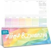 Häfft® Wochen-Tischkalender 2025 quer zum Aufstellen "Rainbow" 1 Woche 2 Seiten, Schreibtisch-Kalender mit Aufsteller, Wochenkalender 29,7 x 11,6 cm - nachhaltig & klimafreundlich