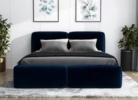 Polsterbett OLKE 90 x 200 mit Matratze und Bettkasten. Farbe: Blau