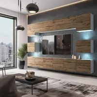 Moderne Wohnwand 3DW, Fronten Wotan Matt, mit LED Beleuchtung