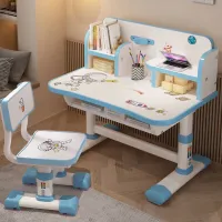 Kinder funktionelle Schreibtisch und Stuhl Set, höhenverstellbar Kinder Schule Studie Tabelle Stuhl Set mit Cartoon-Muster-Blau