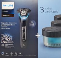 Philips S9986/63 Series 9000 Elektrischer Nass- und Trockenrasierer, SkinIQ Technologie, Lade- und Reinigungsstation mit 3 Reinigungskartuschen - Schwarz