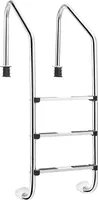 COSTWAY 3 stufiger Edelstahl Poolleiter, Schwimmbad Leiter bis 150kg belastbar, Einstiegsleiter Silber, Schwimmbadleiter rutschfest, Einbauleiter 53 x 63 x 147 cm