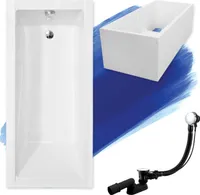 BADLAND Badewanne Rechteck Modern 130x70 mit Ablaufgarnitur, Füßen und Wannenträger GRATIS