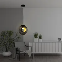 LQWELL® LED Pendellampe Schwarz Rund, E27 Hängelampe Hängeleuchte Retro Kronleuchter Anhänger Vertigo Lampe Höhenverstellbare, [Energieklasse E]