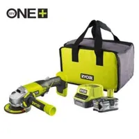 Ryobi akumulatorowa szlifierka kątowa 115mm zestaw R18AG-140S system 18V ONE+ z ładowarką, akumulatorem 4Ah i torbą narzędziową Kompletny zestaw akumulatorowa szlifierka kątowa