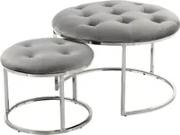 QIYANO Amelia Grau Hocker 2er-Set - Modern, Stapelbar, Gesteppt, Wohnzimmmer