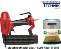 Senco FinishPro18BL 15-50mm Druckluftnagler + Prebena J-Box Stauchkopfnägel 2xr-j50 BR-03