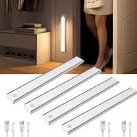 4 Stk- 20cm, LED Unterbauleuchte, Schrankleuchte mit Bewegungssensor, Magnetische Lichtleiste Schranklicht mit USB Ladefunktion, weißes Licht