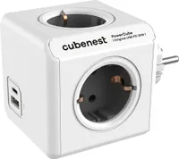 PowerCube Cubenest Original USB PD 20W USB-A+C Grau, Steckdose – 4 Ausgänge, Kindersicherung, Erdung, Überspannungsschutz, max. 16A/250V3680W/50-60Hz