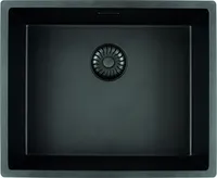 Caressi Black Line quadratisches Spülbecken für flächenbündigen Einbau, CAGRPP50BK-FL, Küchenspüle schwarz 54 x 44 cm