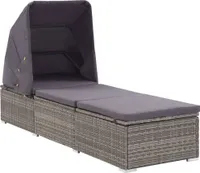 Sonnenliege Mit Dach Und Kissen Poly Rattan – Grau