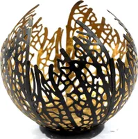 Teelichthalter Windlicht in moderner Form schwarz/Gold aus Metall Höhe 12 cm