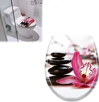 Sessamen-LP Toilettendeckel mit Absenkautomatik Toilettensitz WC-Sitz Klodeckel Klobrille aus Hartplastik, 45 x 38cm, Rote Blumensteinkunst
