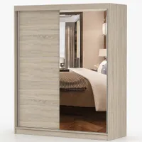 Schwebetürenschrank Kleiderschrank Schrank Schiebetürenschrank  160 cm Sonoma /Sonoma mit Spiegel Bono 05