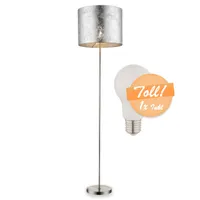 Stehlampe Wohnzimmer Stehleuchte modern elegant silber metallic m. Leuchtmittel
