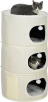 PawHut Kratztonne, 100 cm hoch Katzentonne mit 3 Höhle, Kratzbaum mit Spielbällen, Katzenturm aus Sisal, für Katze bis 6 kg, Beige+Cremeweiß