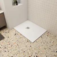 80x100x3cm Weiß Schiefer Effekt Duschwanne mit Edelstahl Ablaufabdeckung Ablaufgarnitur Rechteck Duschtasse
