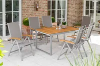 Merxx 7tlg. Naxos Gartenmöbelset - 6 Sessel, 1 Tisch - Farbe: silber /grau/braun - Maße: Sessel: 65x58,5x110,5   Tisch: 150/200x90x74; 6x 22005-219 +  1x 22004-219
