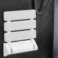 Klappbarer Duschsitz zur Wandmontage, Tragkraft 130 kg, Klappbarer Duschsitz, Klapphocker für Badezimmer, Wandmontage, Klapphocker, Weiß
