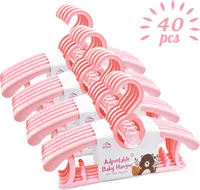 40 Stück Kinderkleiderbügel  mit Stapelbaren Bärchen-Haken Rutschfeste Kleiderbügel  Rosa