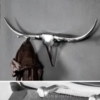 Design Garderobe BULL 100cm Aluminium Stierkopf Wanddekoration Geweih Stier Alu 100cm Dekoration Wanddeko Wandgarderobe