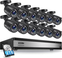 ZOSI 1080P Aussen Überwachungskamera Set, 16CH DVR mit 12x 2MP Sicherheitskamera 2TB Festplatte, Bewegungserkennung und Sofortalarm, Fernzugriff