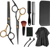 Haarschere, 10er Haarscheren-Set, Edelstahl Friseur Set, Gold Friseurschere, Haarschneideschere mit Friseurumhang, Damen/Herren/Kinder