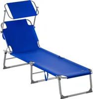 CASARIA® Sonnenliege Wetterfest Gartenliege Klappbar mit Alu Sonnendach 130kg Belastbar 190x60cm Tragbar Leicht Garten Liegestuhl Klappliege Pool Blau