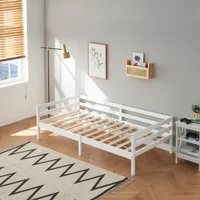 IPOTIUS Massivholz Bett 90x190 cm Massivholzbett Holzbett Einzelbett, Bettsofa, Tagesbett, mit Lattenrost, Pflegeleicht, Einfache Montage, 200kg Belastbar, Weiß Stil 3