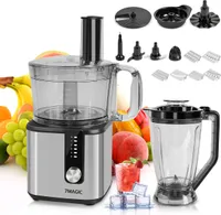 7MAGIC Küchenmaschine Multifunktional, 750W Food Processor Kompakt küchenmaschine 9 in 1 include Küchenmaschine Zerkleinerer, 1,2L Rührschüssel & 1,8L mixerbecher, mahlwerk, schneebesen, Silber