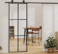 vidaXL Schiebetür ESG-Glas und Aluminium 76x205 cm Schwarz