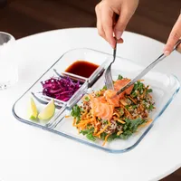 Navaris 2er Set Portionsteller mit Unterteilung aus Glas - 2x geteilter Teller für Portionskontrolle mit 4 Fächern - Snack Plate mit Trennwänden
