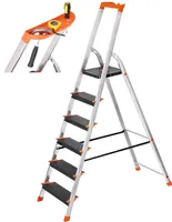 SONGMICS Leiter mit 6 Stufen, Aluleiter, mit Handlauf, Werkzeugschale