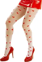 HAAC Nylonstrumpfhose Strumpfhose Herz weiß mit roten Herzen Fasching Karneval