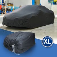ECD Germany Indoor Car Cover, veľkosť XL - 533x178x119 cm, sivá, z elastického mäkkého saténu, priedušný, odpudzujúci prach a nečistoty, plachta na auto Garážový ochranný kryt