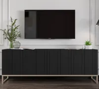 Nowoczesna Komoda RTV Szafka RTV Glamour Czarny Mat 150 cm Ryflowane fronty